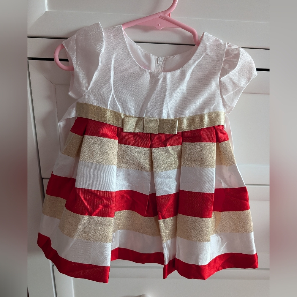 Bonnie Baby Gold, White, Red Holiday Dress Size 3-6months